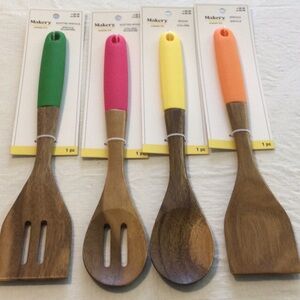 Wooden Kitchen Utensil Set - Green, Pink, Yellow, Orange New